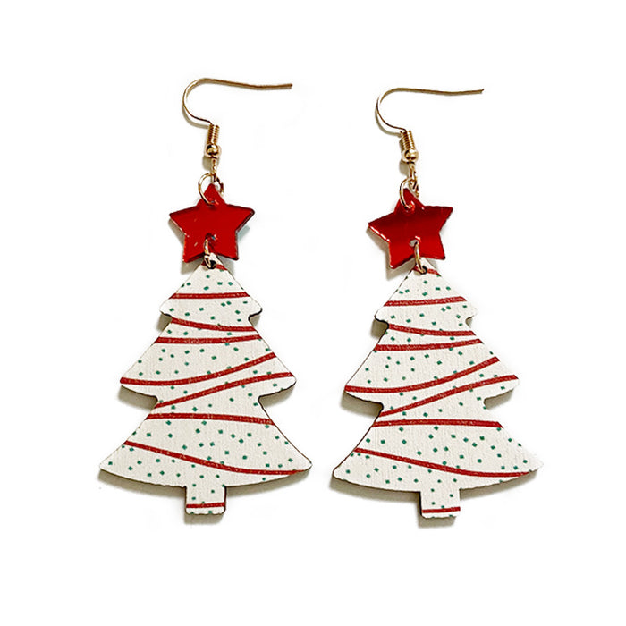 Wholesale Earrings Wooden Christmas Tree Stars 2 Pairs JDC-ES-Qunyi031