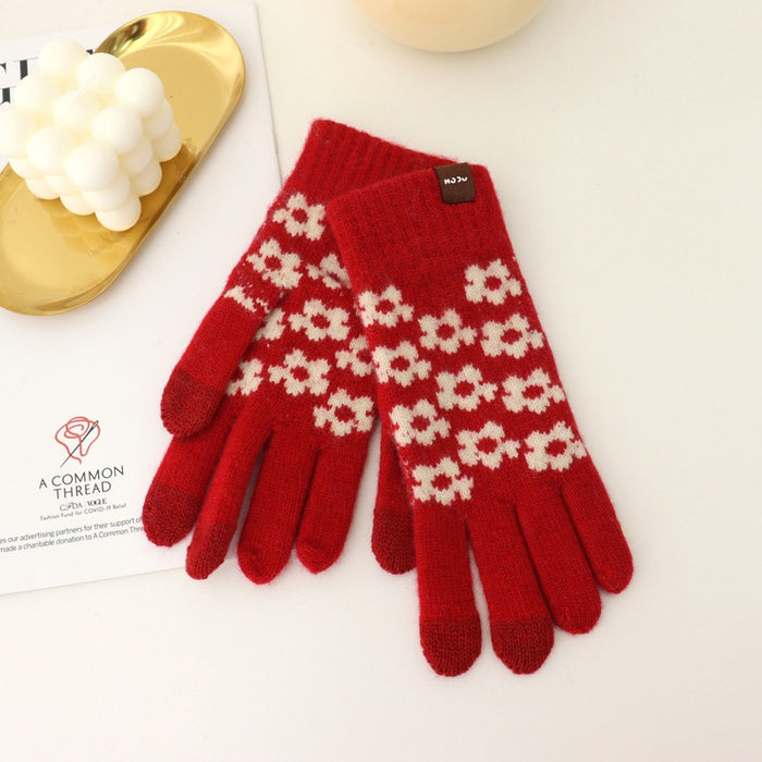 Wholesale Gloves Acrylic Warm Retro Red Knit Touch Screen JDC-GS-YanD009