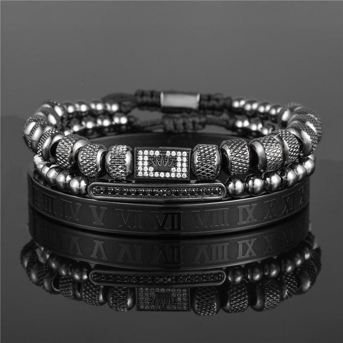 Wholesale Vintage Crown Braided Bracelet Roman Letter Stainless Steel JDC-BT-ZhuJ004