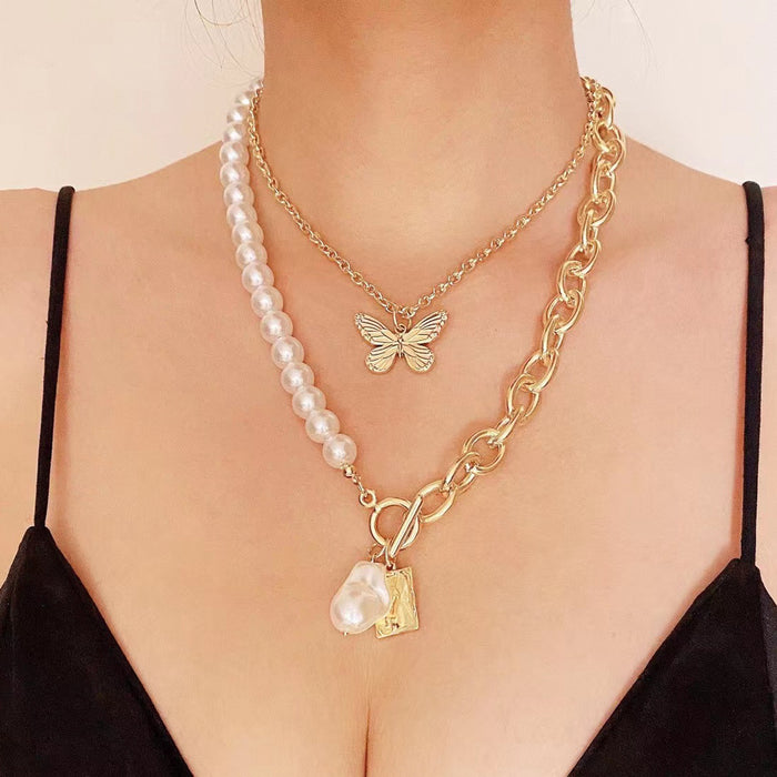 Wholesale Accessories Butterfly Clavicle Chain Simple ins Pearl Butterfly Necklace JDC-NE-ManY002