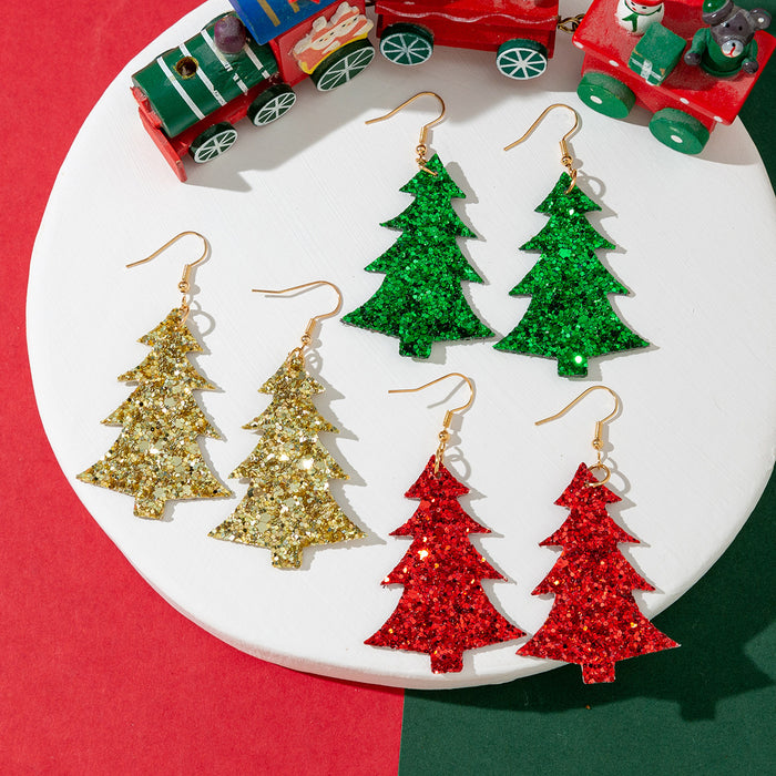 Wholesale Earrings Leather Christmas Tree Sequins Glitter Glitter MOQ≥2 JDC-ES-TianPi021