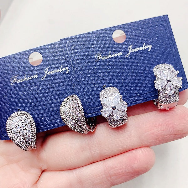 Wholesale Earrings Copper Micro Inlay Zircon Silver Heart Flower Earrings 10pcs JDC-ES-Pabo006