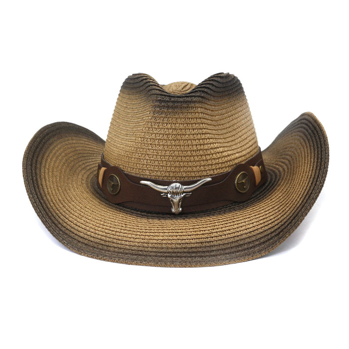 Wholesale Spring Summer Spray Paint Denim Straw Hat Outdoor JDC-FH-MShen006