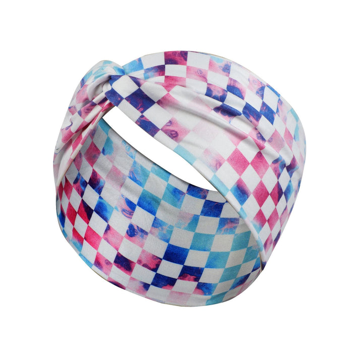 Wholesale Headband Milk Silk Checkerboard Stretch Knit Sports MOQ≥2 JDC-HD-FanM006