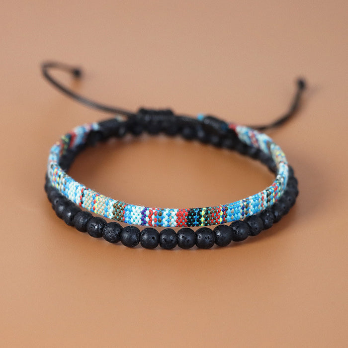 Wholesale Braided Lava Volcanic Stone Combination Vintage Fabric Bracelet JDC-BT-RuiZ002