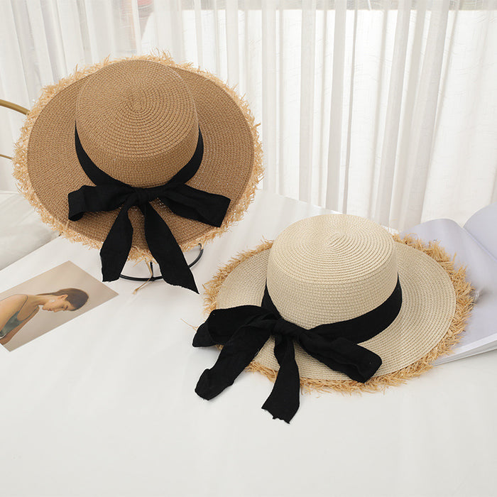 Jewelry WholesaleWholesale Summer Ladies Sunscreen Straw Hat Bow Holiday Beach Hat JDC-FH-GuoD003 Fashionhat 国冬 %variant_option1% %variant_option2% %variant_option3%  Factory Price JoyasDeChina Joyas De China