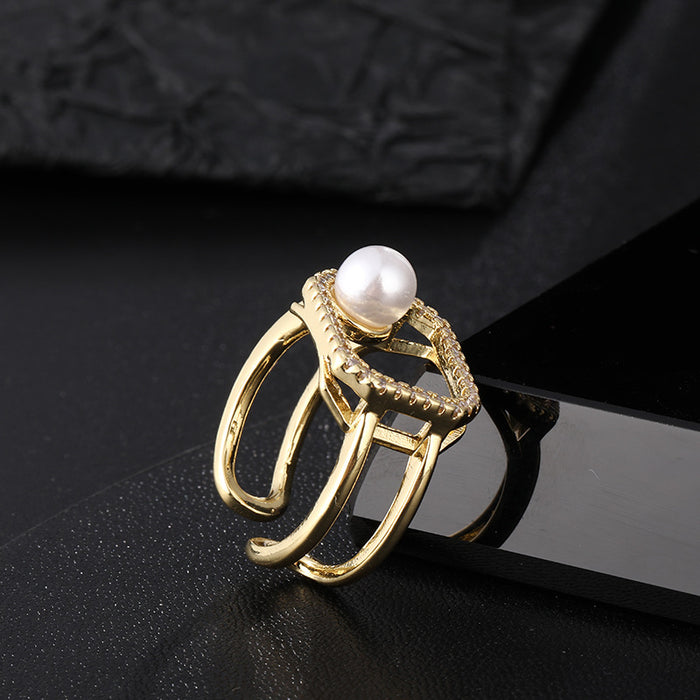 Wholesale Ring Copper Light Luxury Retro Pearl Butterfly Adjustable MOQ≥2 JDC-RS-ShangY005