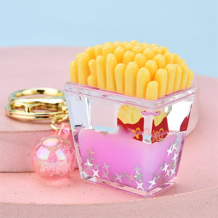 Wholesale Keychains For Backpacks Acrylic French Fries Burger Into Oil Key Chain JDC-KC-YPin018