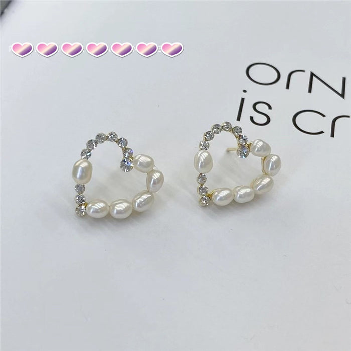 Wholesale Hollow Love Rhinestone Pearl Earrings JDC-ES-Lfm021