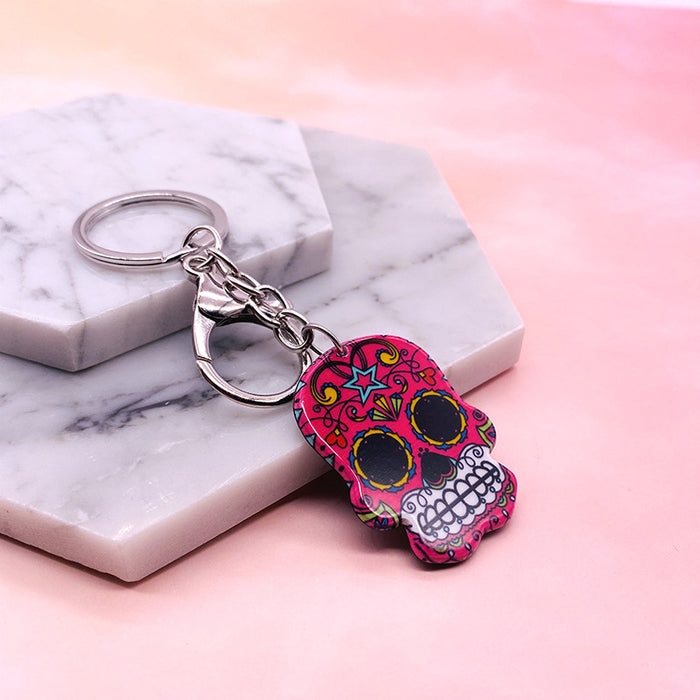 Wholesale Acrylic Flower Skull Plastic Keychain JDC-KC-LYan002