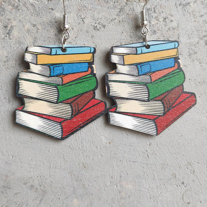 Wholesale Earring Wooden Teacher's Day Gift Rainbow Book 3pcs JDC-ES-Heyi026