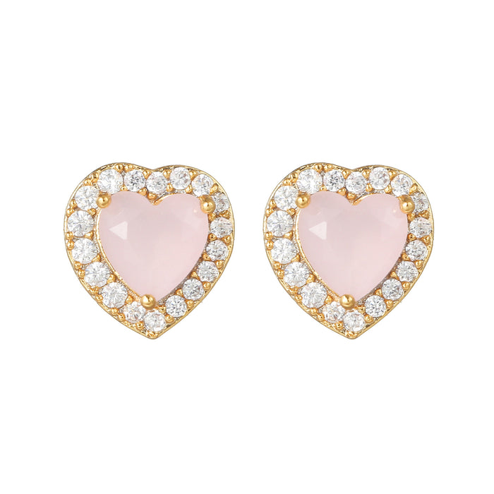 Wholesale Earrings Brass Pink Zircon Heart Earrings MOQ≥2 JDC-ES-WB002