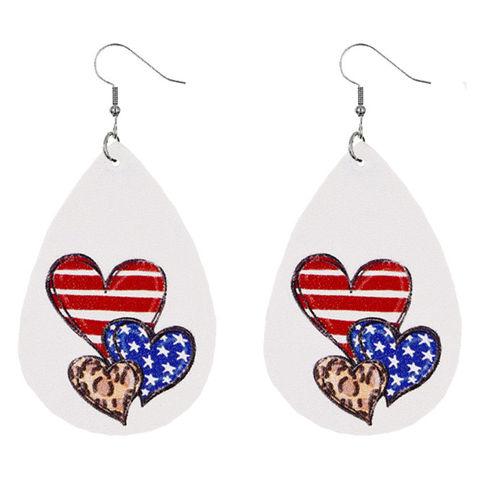 Wholesale 4th of July American Flag Leather Earrings Pentagram Independence Day Double Sided Print JDC-ES-Chengy020