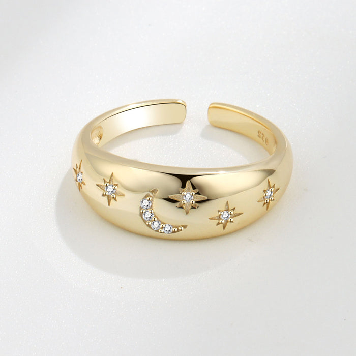 Wholesale Zircon Star Moon Copper Adjustable Ring JDC-RS-YZM105