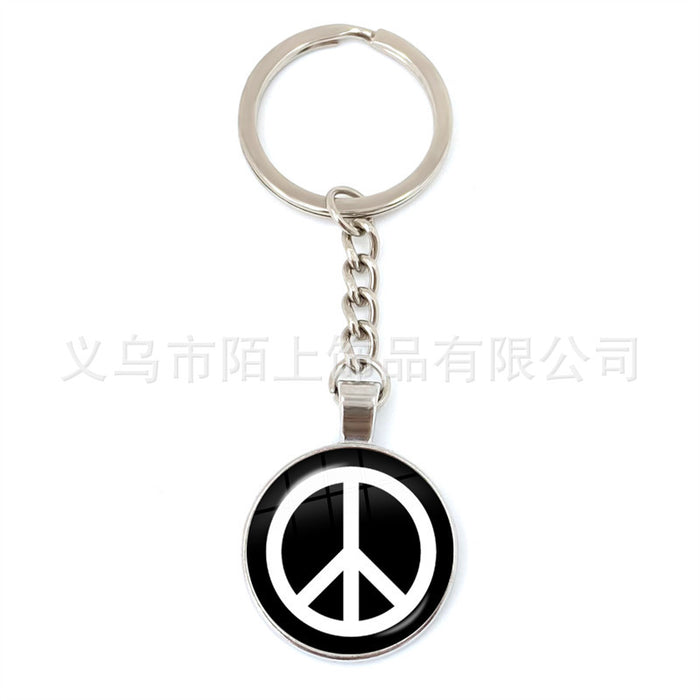 Wholesale Peace Sign Time Gemstone Glass Zinc Alloy Keychain JDC-KC-MoS002