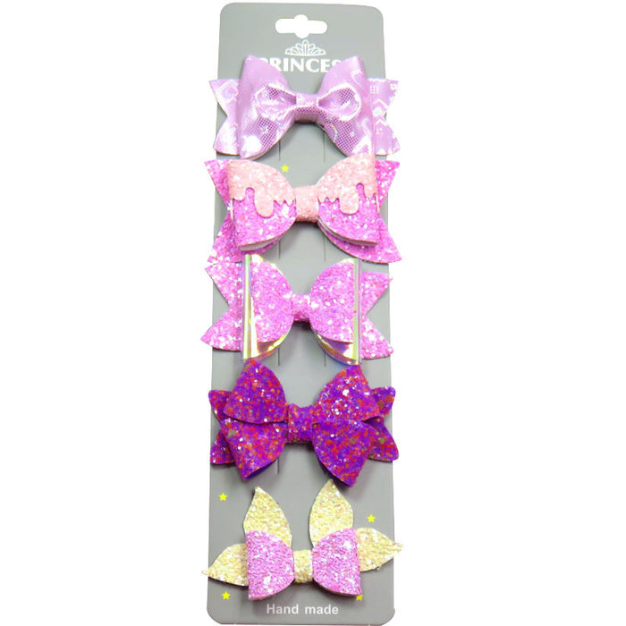 Wholesale pink girl sequin bow hair clip with cardboard 5 pcs JDC-HC-Junm002