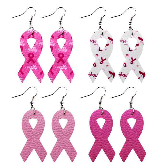 Wholesale Earrings PU Breast Women Health Awareness Pink Ribbon MOQ≥2 JDC-ES-Tianpi006