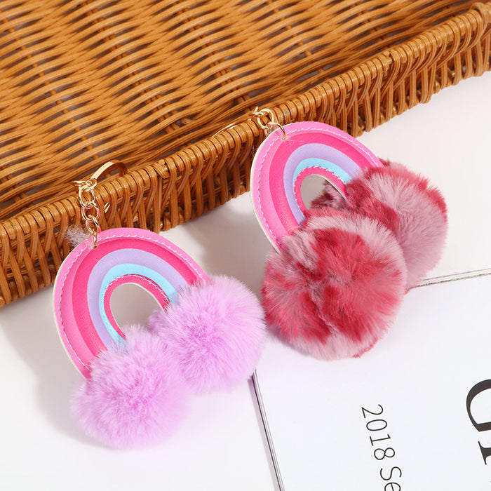 Wholesale Leather Rainbow Hairball Keychain MOQ≥2 JDC-KC-QHao003