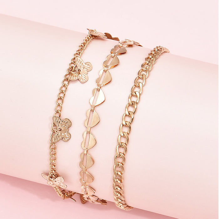 Wholesale Multilayer Metal Butterfly Heart Chain Anklet Combination JDC-AS-Xujue001