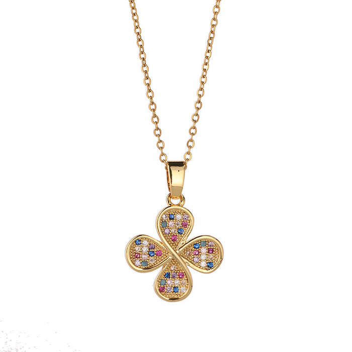 Jewelry WholesaleWholesale Premium Clavicle Chain Colorful Zircon Lucky Clover Necklace JDC-NE-ShangY006 Necklaces 尚易 %variant_option1% %variant_option2% %variant_option3%  Factory Price JoyasDeChina Joyas De China