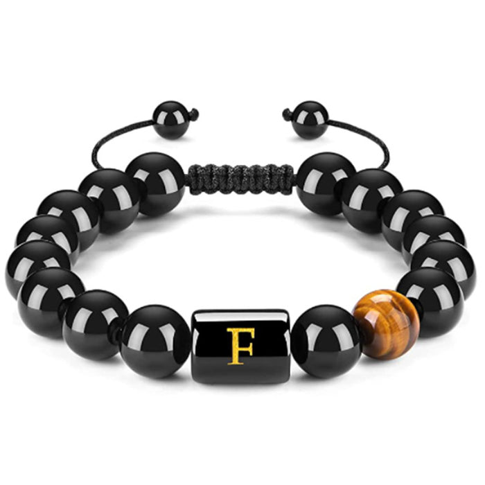 Wholesale Natural Black Onyx Stone Bracelet Men's 26 Letters Purely Handmade JDC-BT-YinY011