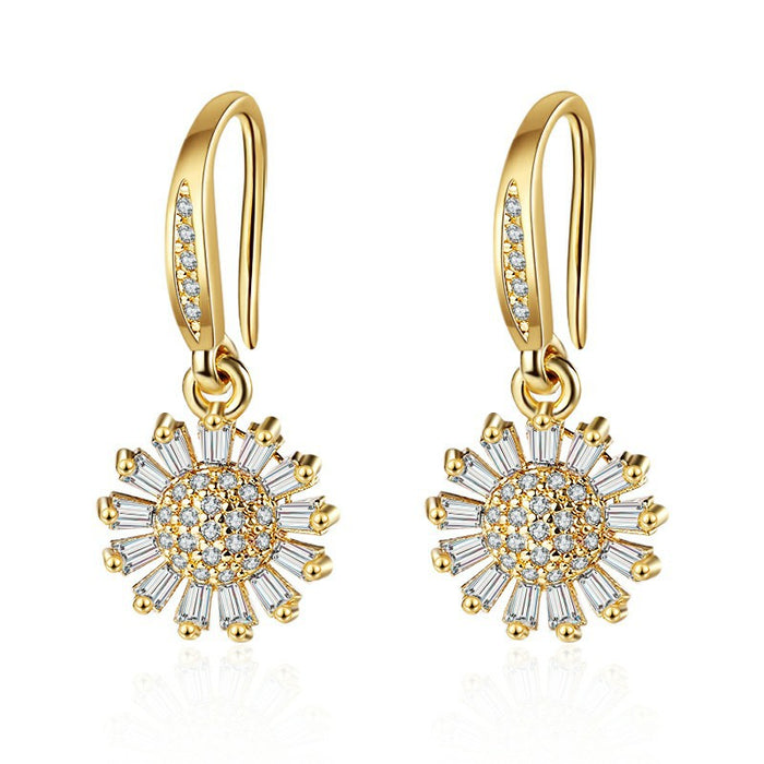 Wholesale Sunflower Zircon Copper Earrings JDC-ES-BLX082