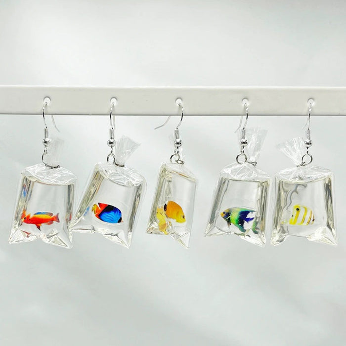 Wholesale Tropical Fish Water Bag Resin Earrings MOQ≥2 JDC-ES-Caitao018