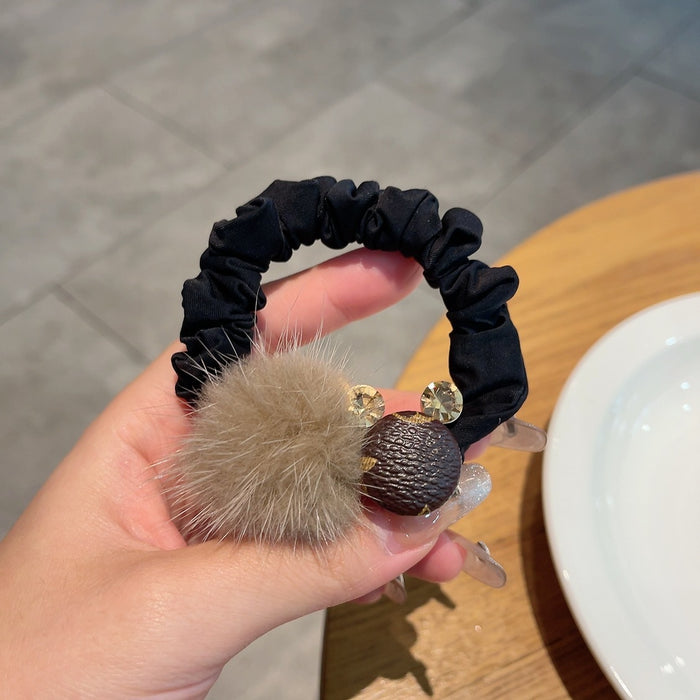 Jewelry WholesaleWholesale hair ball leather rubber band plush hair rope（F）JDC-HS-GSXP006 Hair Scrunchies 宏鑫 %variant_option1% %variant_option2% %variant_option3%  Factory Price JoyasDeChina Joyas De China