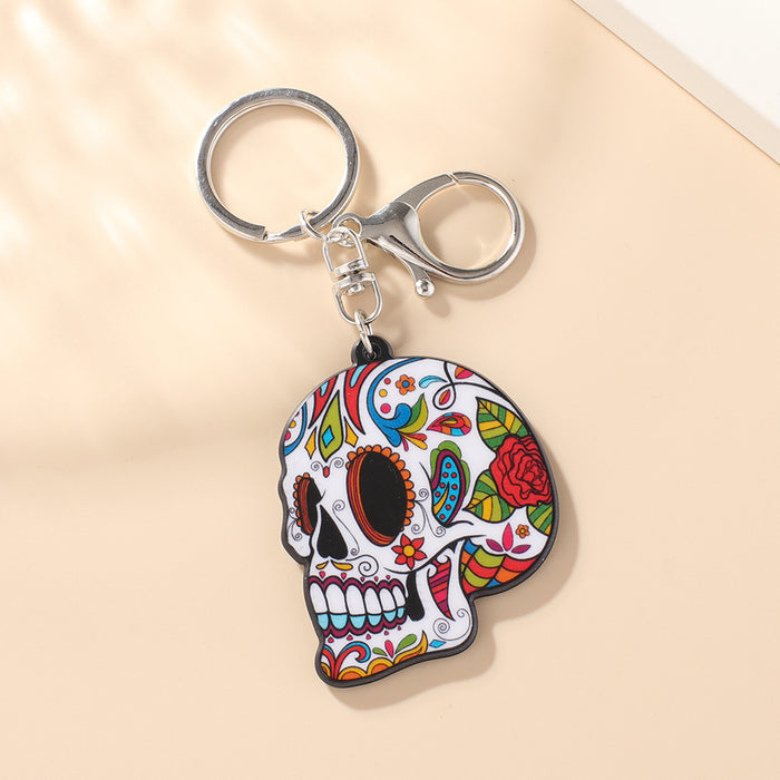 Wholesale Acrylic Skull Metal Plate Keychain MOQ≥6 JDC-KC-SNi001