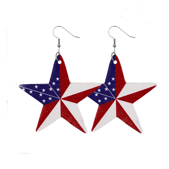 Wholesale 4th of July American Flag Leather Earrings Pentagram Independence Day Double Sided Print JDC-ES-Chengy020