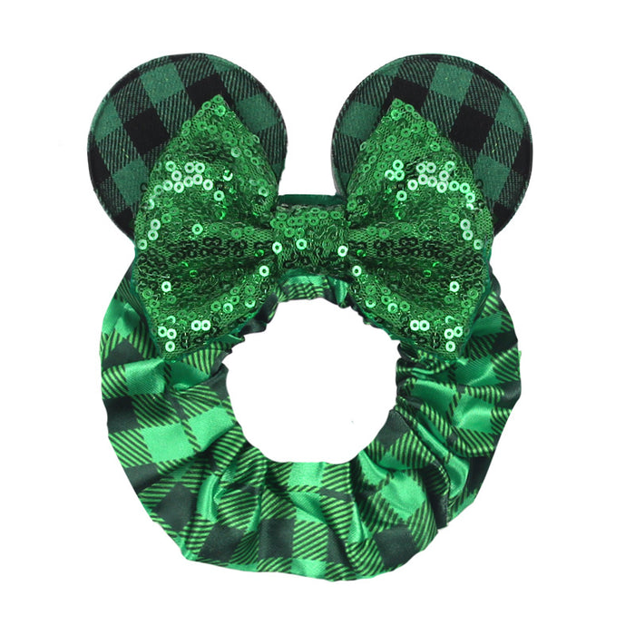 Wholesale festive decoration large intestine hair tie green clover children's flannel (M) MOQ≥5 JDC-HS-ZheZe001