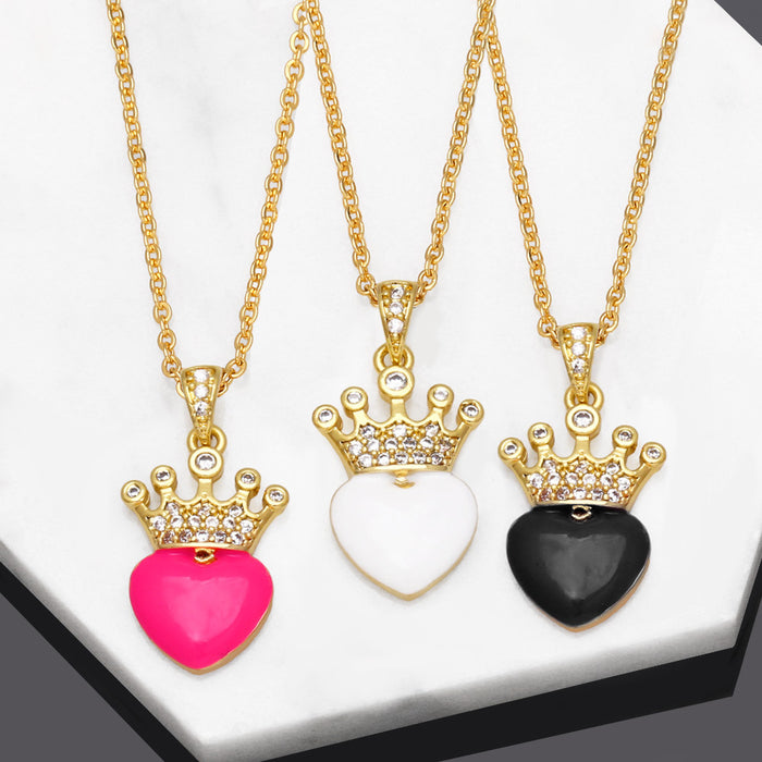 Wholesale Necklace Copper Plated 18K Gold Zircon Crown Heart Shape JDC-PREMAS-NE-007