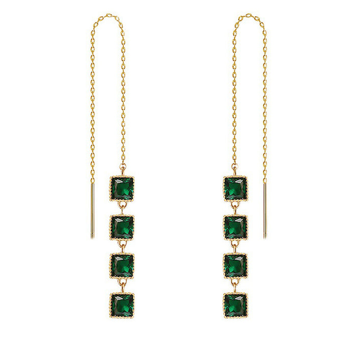 Wholesale Earrings Copper Emerald Small Square Tassels MOQ≥2 JDC-ES-PREMCAOS007