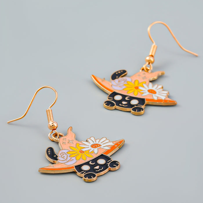 Wholesale Earrings Alloy Enamel Halloween Magic Hat Kitten JDC-ES-JL1032