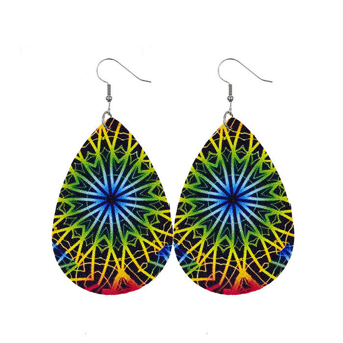 Wholesale Tie Dye Mandala Flower Leather Earrings JDC-ES-dih007