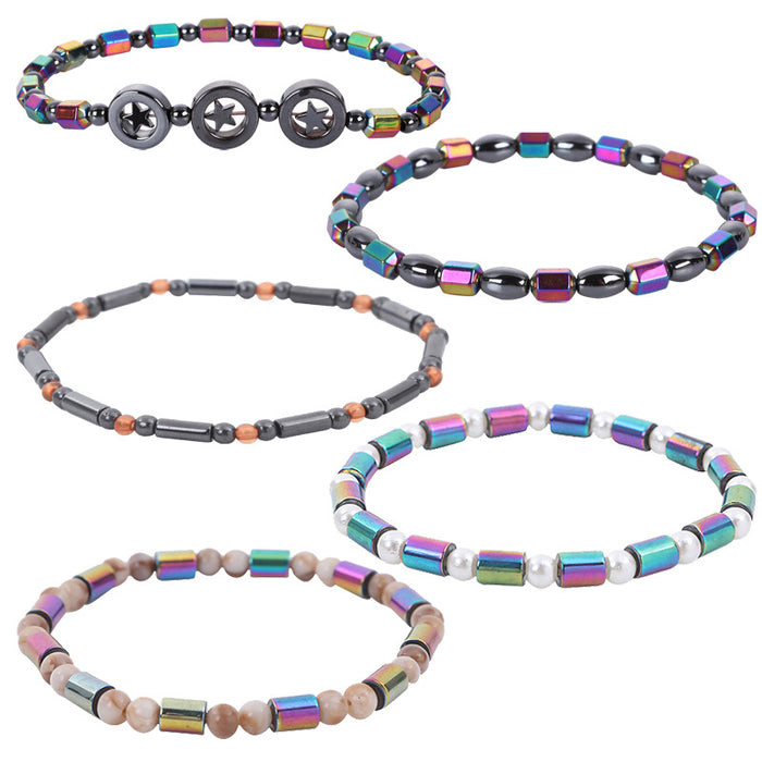 Wholesale rice beads colorful straight tube magnet anklet electroplating AB color pearl anklet JDC-AS-JIai006