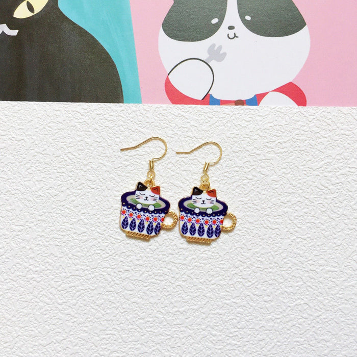 Wholesale Earrings Alloy Ceramic Cat Stud Earrings MOQ≥10 JDC-ES-Lxx002