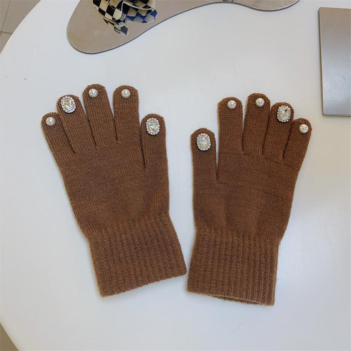 Wholesale Gloves Acrylic Rhinestone Split Finger Cute Knitted Warm JDC-GS-HuiT005