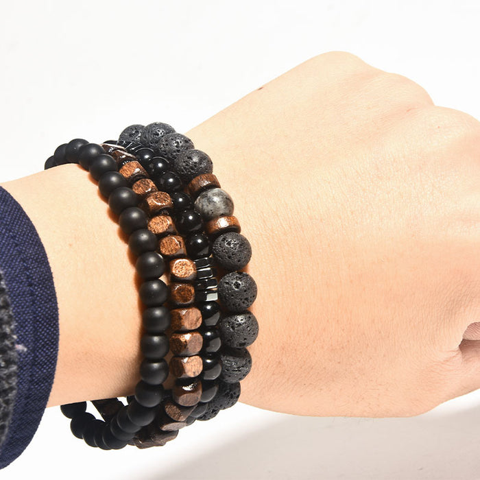 Wholesale Volcanic Stone Wood Bead Bracelet Hematite Beaded Men Polished MOQ≥2 JDC-BT-ManS008