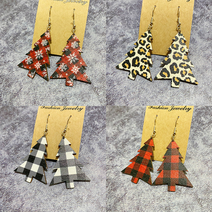 Wholesale Earrings Wooden Snowflake Buffalo plaid Christmas trees MOQ≥2 JDC-ES-JunY001