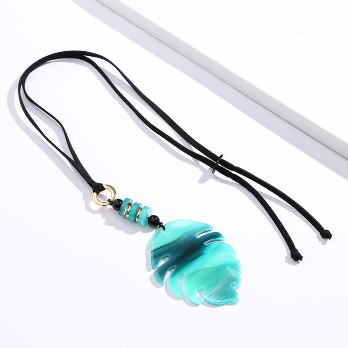 Wholesale sweater chain acrylic big leaf long necklace JDC-NE-yefen003