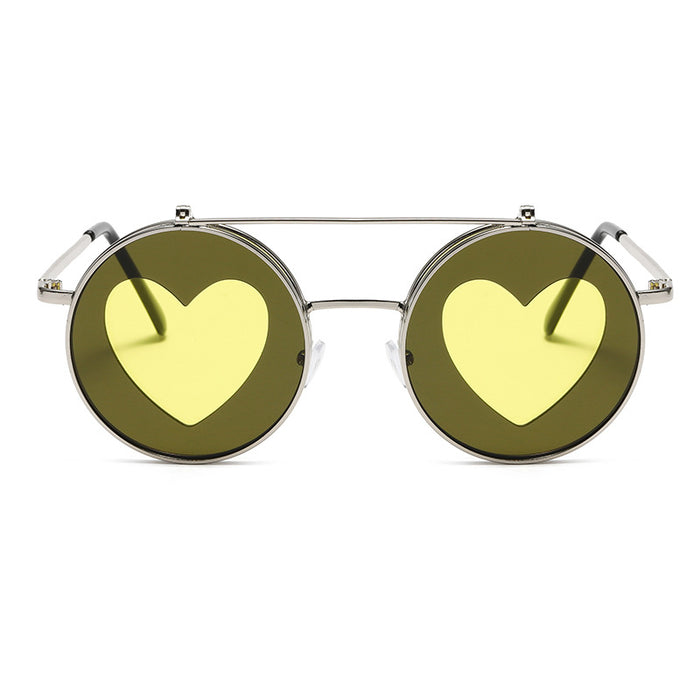 Wholesale Sunglasses PC Lens Heart Shape Flip Metal Frame MOQ≥2 JDC-SG-QiC003