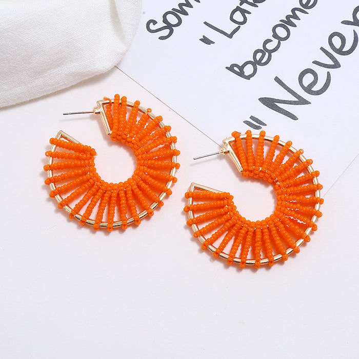 Wholesale Hollow Rice Bead C Shape Alloy Earrings MOQ≥3 JDC-ES-OuZhe003