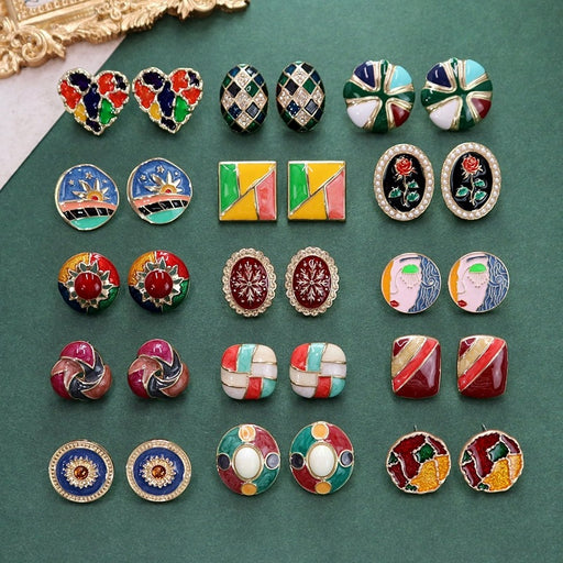 Jewelry WholesaleWholesale Oil Painting Hong Kong Style Stud Earrings Women's Contrast Color JDC-ES-Luox005 Earrings 洛湘 %variant_option1% %variant_option2% %variant_option3%  Factory Price JoyasDeChina Joyas De China