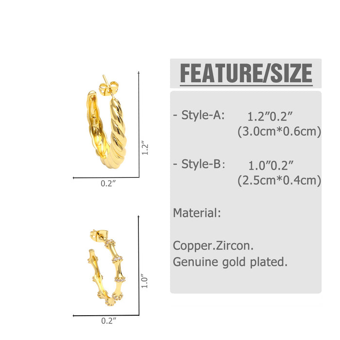 Wholesale Earrings Copper Plated 18K Gold Zircon C Shape JDC-PREMAS-ES-011