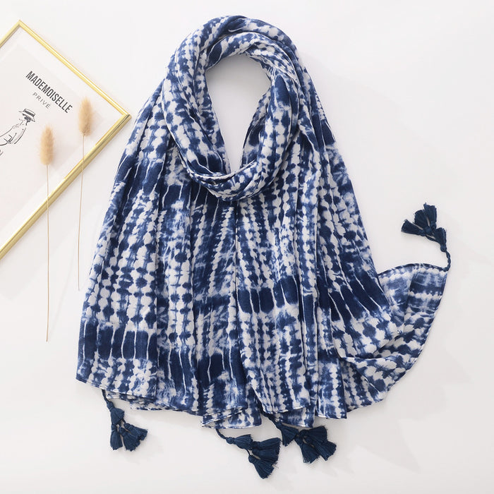 Wholesale Silk Scarf Polyester Blue White Tie Dye Shawl JDC-SS-Mifan002