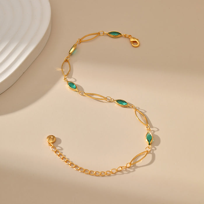 Wholesale Bracelet Copper Green Glass Drill Hollow Chain MOQ≥2 JDC-BT-XiL004