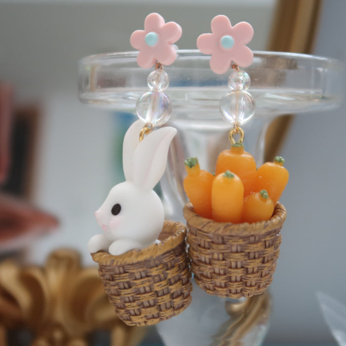 Wholesale 925 Silver Needle Cute Eating Radish Rabbit Resin Earrings JDC-ES-XNWE007