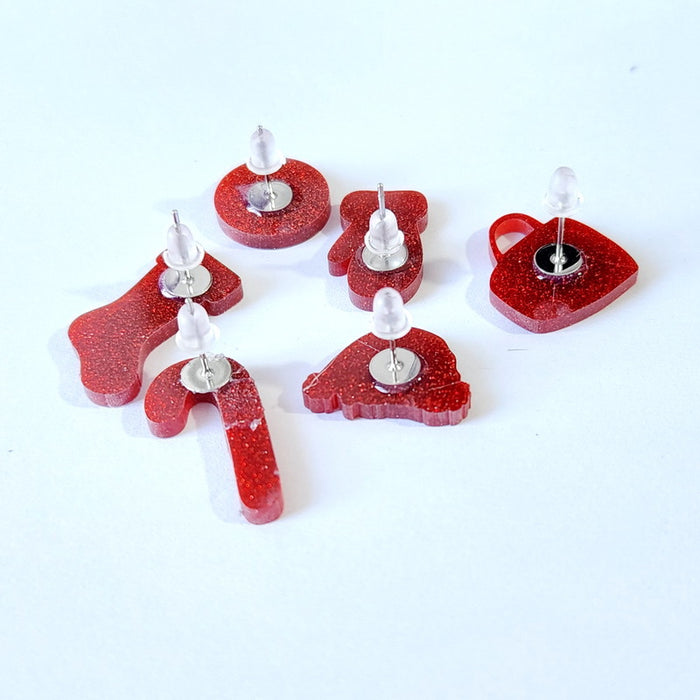 Wholesale Earrings Acrylic Cute Red Glitter Christmas Hats Socks Gloves JDC-ES-Xuep073