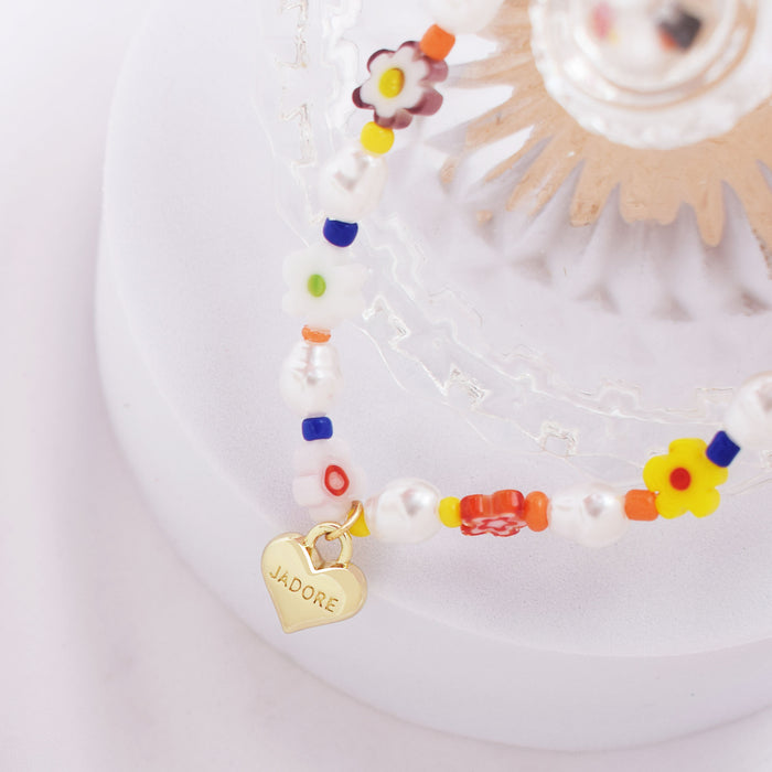 Wholesale Glass Pearl Flower Bracelet Colorful Rice Bead Love Bracelet JDC-BT-YIM001